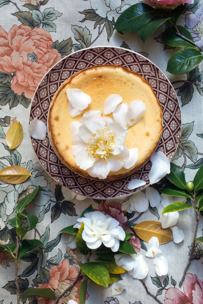 Cheesecake francês cozinhado.