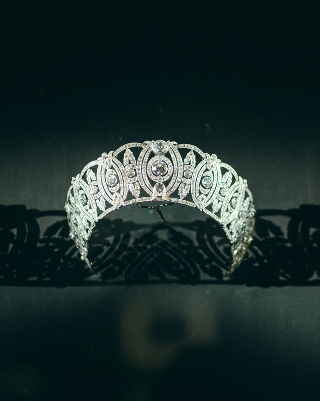 Diadema que se transforma em colar, 1935, na exposição Chaumet in Majesty, Jewels of Sovereigns since 1780, no Mónaco.