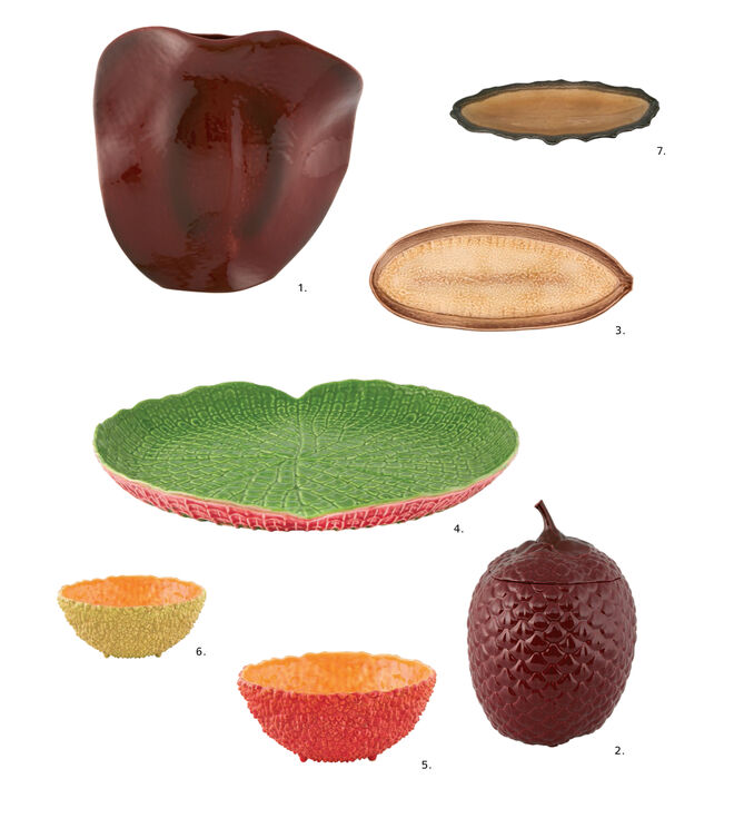 1. Jarra; 2. Caixa; 3. Travessa; 4. Centro de Mesa; 5. Saladeira; 6. Tigela; 7. Travessa