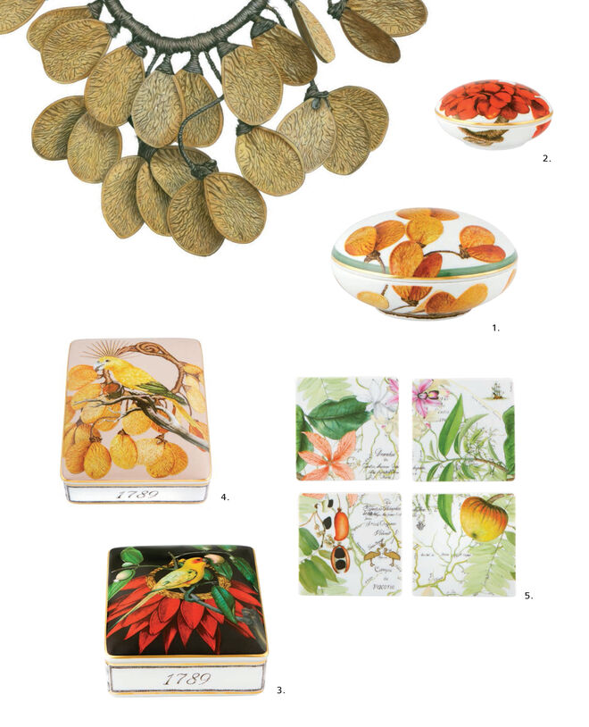 1. Caixa Redonda Grande; 2. Caixa Redonda Pequena; 3. Caixa retangular; 4. Caixa retangular; 5. Conj.4 Bases Copos