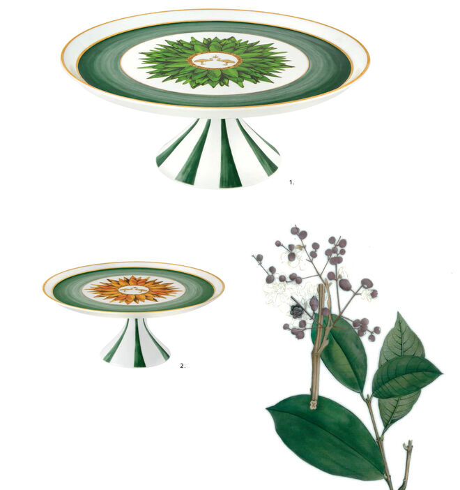 1. Prato Bolo Grande com Pé; 2. Prato Bolo Pequeno com Pé