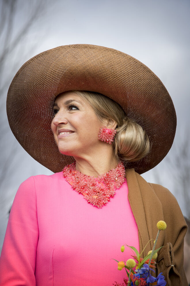 A rainha de visita à quinta Appelgaard em Gouderak, na Holanda em fevereiro de 2017. 