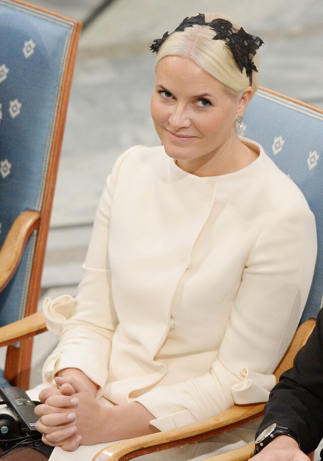 A princesa Mette- Marit da Noruega numa cerimónia do Prémio Nobel da Paz em Oslo, em 2014.
