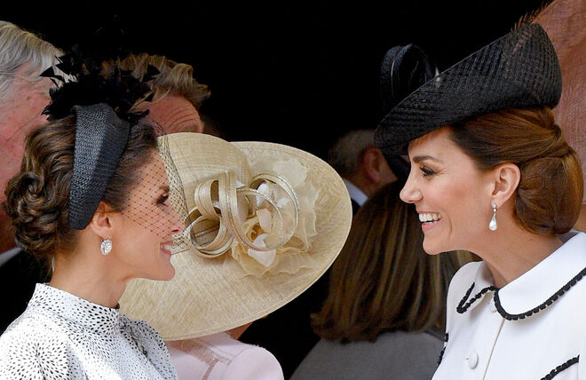 A rainha Letizia com a duquesa de Cambridge em Windsor, em junho de 2019.
