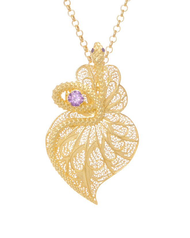 Colar Coração Cobra Ametista em Prata Dourada, €260, Ana Moura X Portugal Jewels