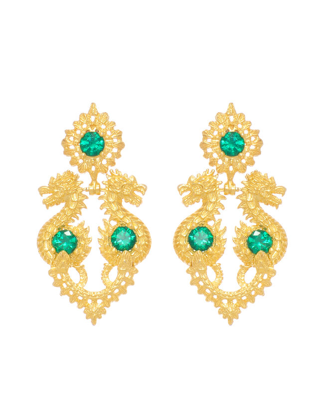 Brincos Rainha Dragão Esmeralda em Prata Dourada, €195, Ana Moura X Portugal Jewels