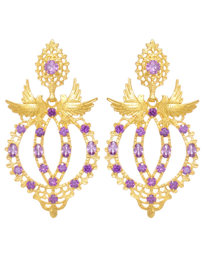 Brincos Pomba Rainha Rubi em Prata Dourada, €295, Ana Moura X Portugal Jewels