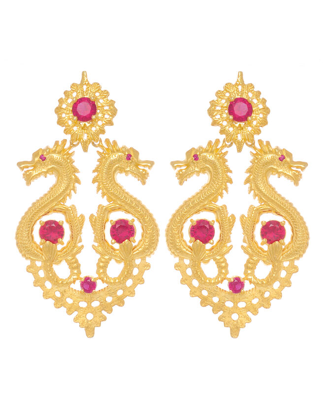 Brincos Dragão Grandes Rubi em Prata Dourada, €240, Ana Moura X Portugal Jewels