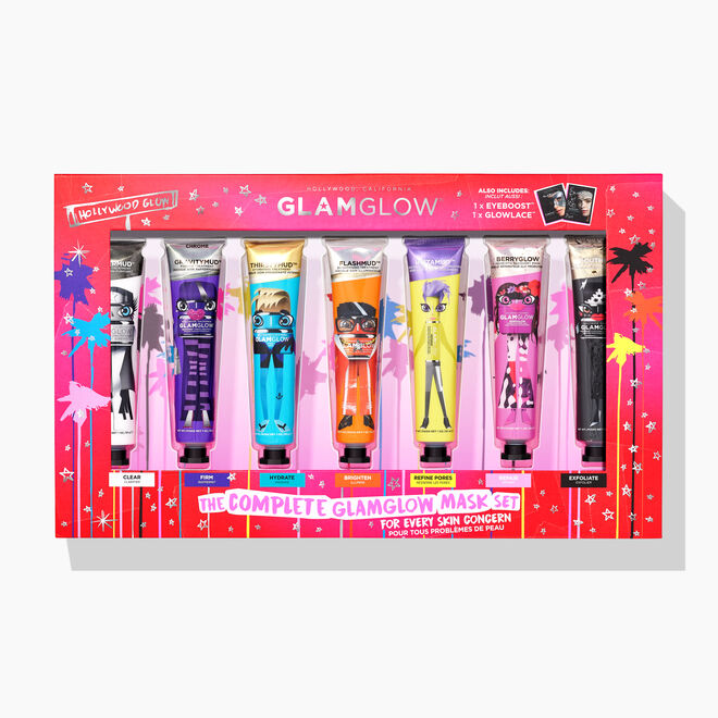 The Complete GLAMGLOW Christmas Set, que inclui SUPERMUD Paint Tube (30g), GRAVITYMUD Paint Tube (30g), THIRSTYMUD Paint Tube (30g), FLASHMUD Paint Tube (30g), INSTAMUD Paint Tube (30g), BERRYGLOW Paint Tube (30g) e YOUTHMUD Paint Tube (30g), €84,90, Glamgow, exclusivo na Perfumes & Companhia