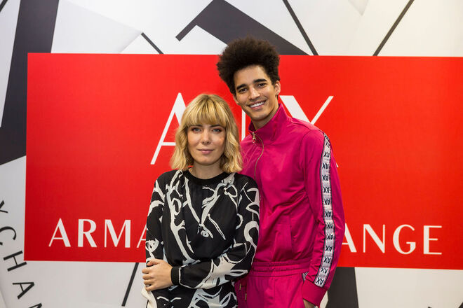 Raquel Strada e Luís Borges na apresentação da coleção Armani Exchange outono-inverno 2019