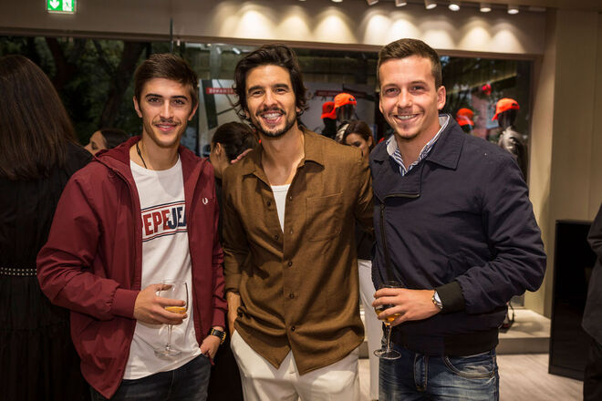 João Maneira, João Montez e Miguel Taborda na apresentação da coleção Armani Exchange outono-inverno 2019