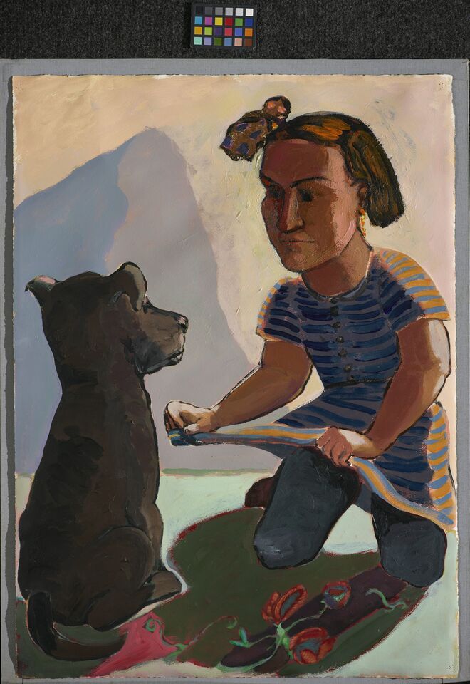 "Girl Lifting up her Skirt to a Dog", Paula Rego, 1986