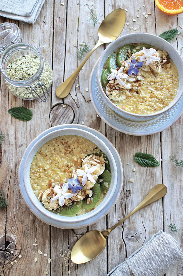 Receita de papas rápidas de aveia e laranja.