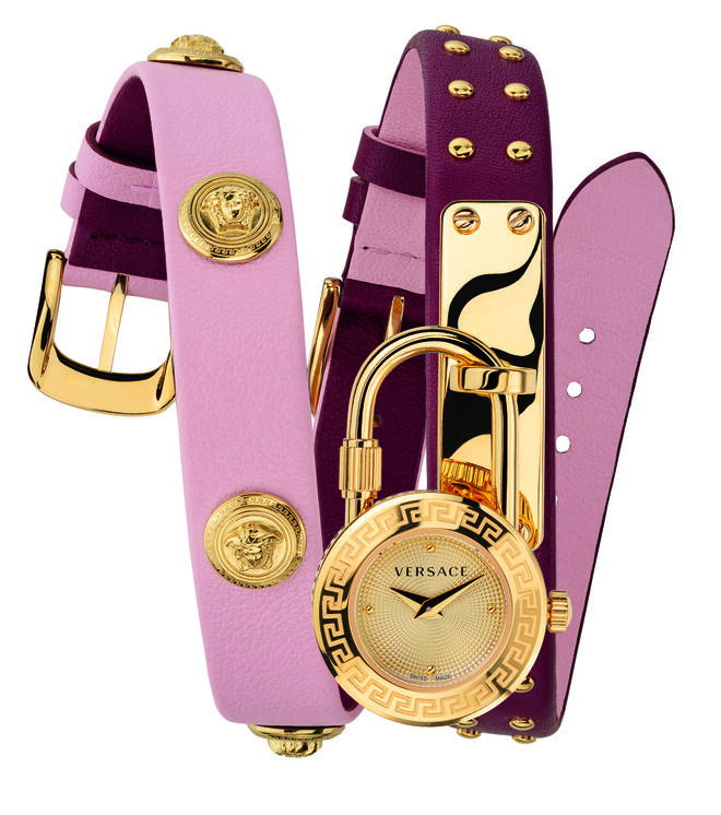 Versace Medusa Lock Icon, que faz lembrar uma bracelete (com mais do que uma volta) com cores como o rosa ou o vermelho, adornadas de detalhes dourados.