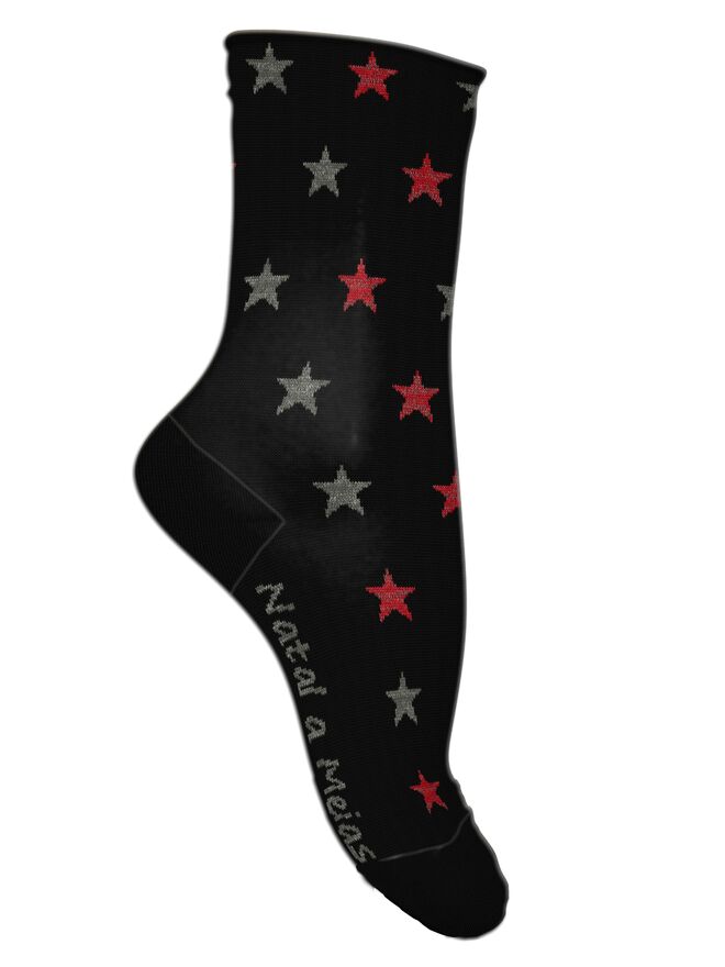 Meia feminina da campanha Natal a Meias, €5 o par, sendo que €2,50 irão reverter para a Liga dos Bombeiros Portugueses, Calzedonia