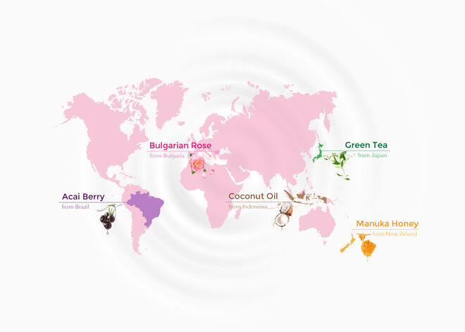 Origem dos ingredientes da linha de máscaras "Farm to Face" da FOREO