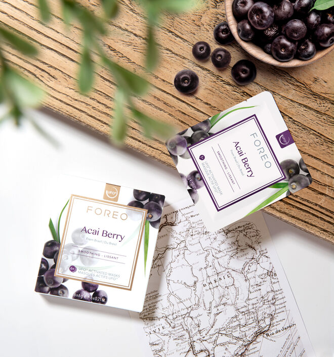 Máscara Açai Berry, €19.99 (embalagem de 6 unidades), FOREO