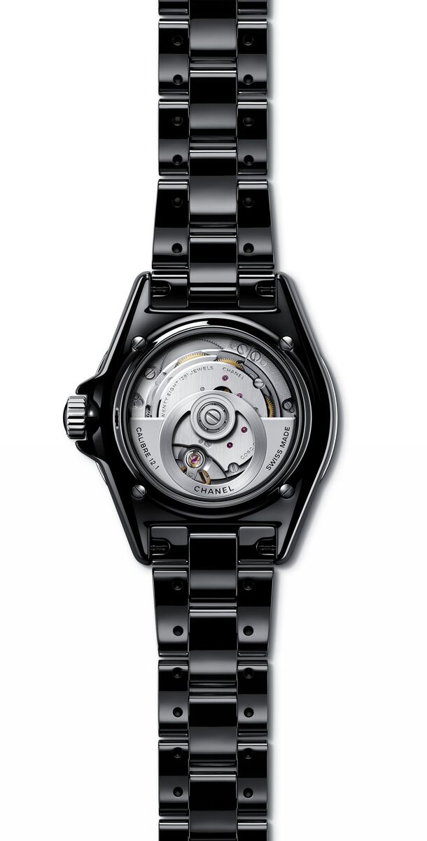Relógio J12 preto, Chanel (vista interior).