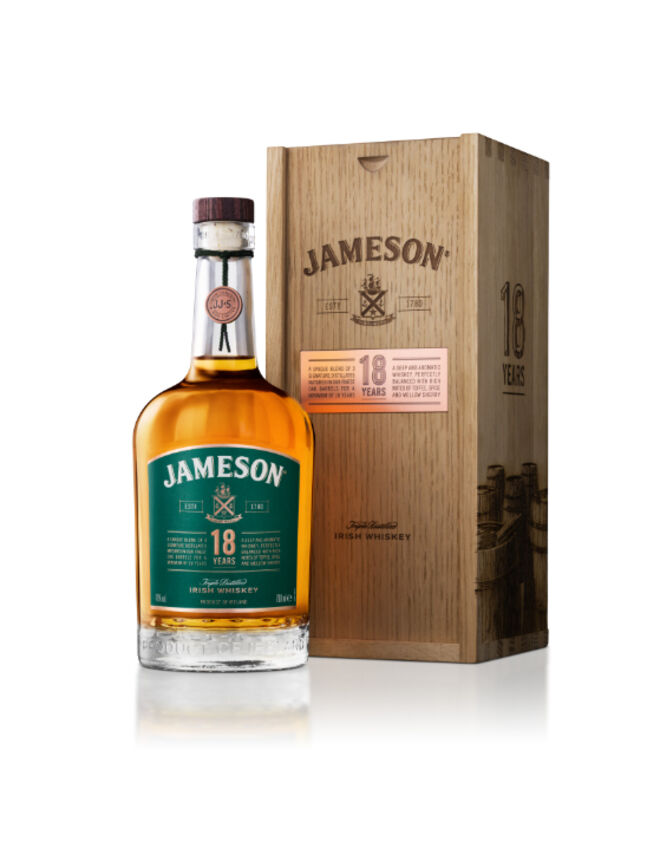 Whiskey 18 anos, €118, Jameson, na Garrafeira Nacional