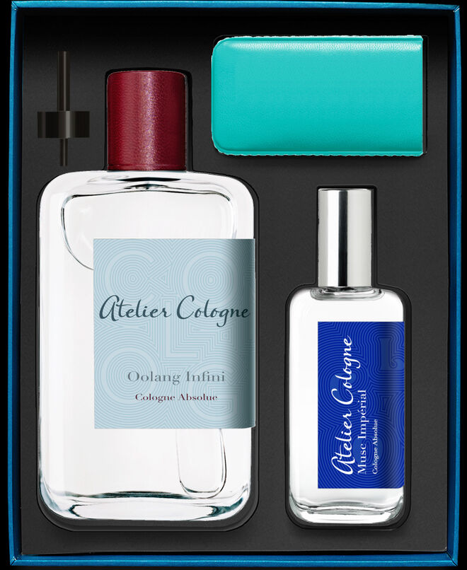 Oolang Infini, 200 ml, Musc Impérial Cologne Absolue, 30 ml, case em pele personalizado na hora, €180, Atelier Cologne, no El Corte Inglés