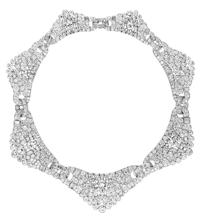 Colar Collerette, Van Cleef & Arpels, 1928. Na exposição Van Cleef & Arpels – Time, Nature, Love no Palazzo Reale em Milão.