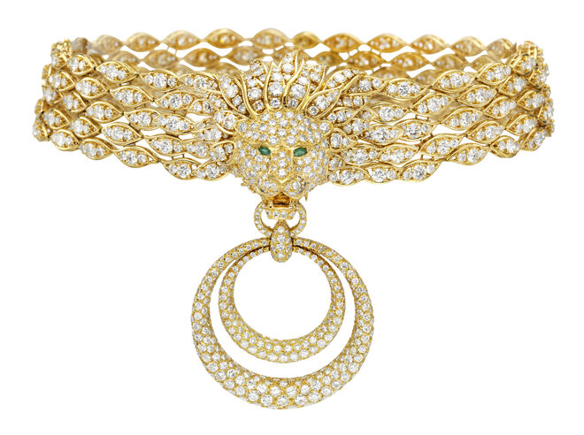 Colar Lion Barquerolles, Van Cleef & Arpels, 1971. Na exposição Van Cleef & Arpels – Time, Nature, Love no Palazzo Reale em Milão.