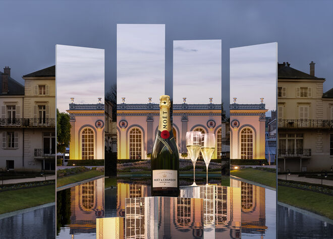 Moët Impérial em frente dos Jardins Orangerie, em Épernay, França.