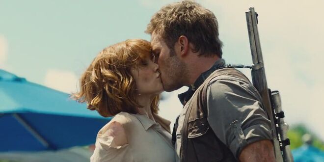 Bryce Dallas Howard e Chris Pratt em 'Mundo Jurássico' (2015)