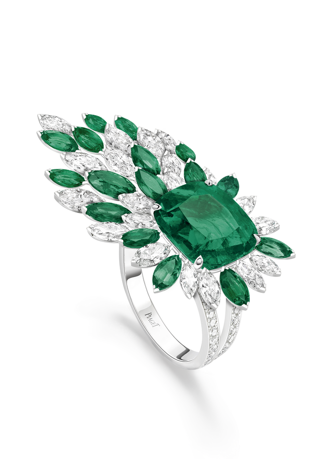 Anel Golden Oasis Vegetal em ouro com diamantes e esmeraldas, Piaget 