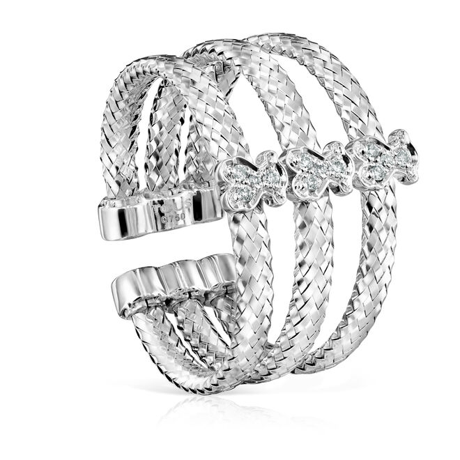 Anel Light Mesh em ouro branco com brilhantes, €695, Tous 