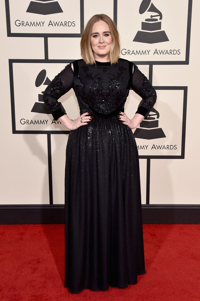 Adele na 58ª edição dos prémios Grammy, em Los Angeles, na Califórnia, a 15 de fevereiro de 2016