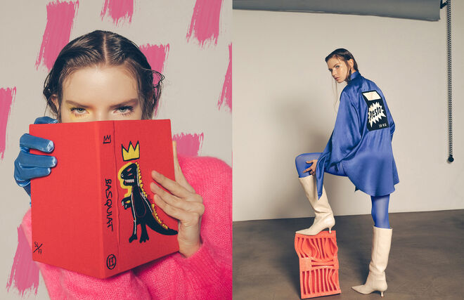 Camisola, Ottod’ame.  Clutch, Olympia Le Tan. Luvas da produção. Ao lado: camisa Carol From Lisbon. Collants, Calzedonia. Botas, Mango, Brincos, Carol From Lisbon. 