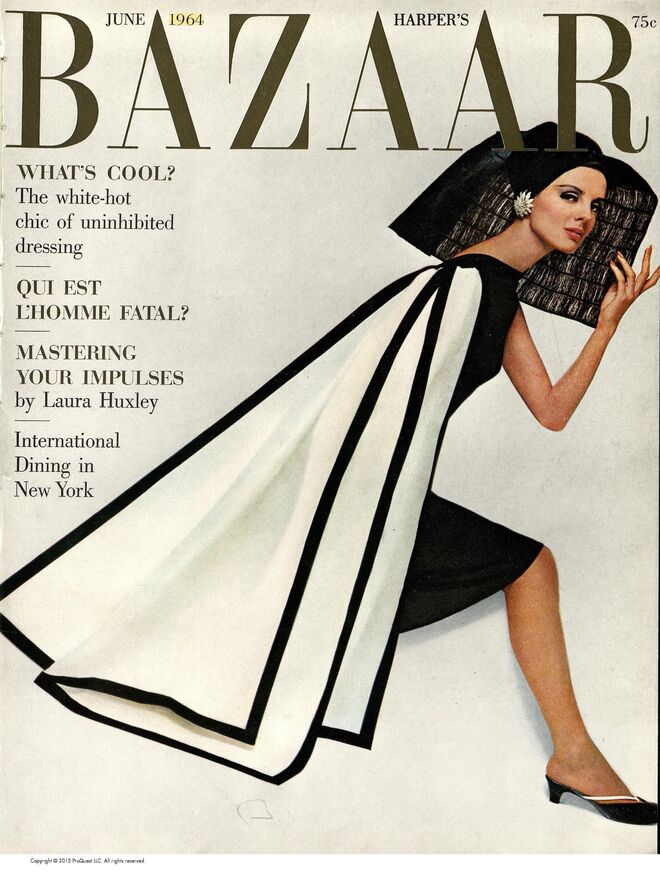 Capa da revista Harper’s Bazaar, junho de 1964 com uma fotografia de Hiro. Na exposição Harper’s Bazaar: First in Fashion, no Museu das Artes Decorativas, em Paris.