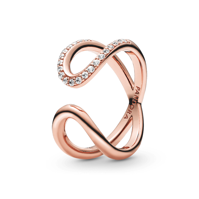 Anel Pandora Wrapped Open Infinity em Pandora Rose e zircónias ( 79€ )