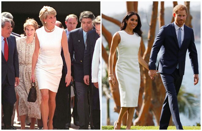 Diana na Argentina, a 23 de novembro de 1995; Meghan em Sydney, a 16 de outubro de 2018
