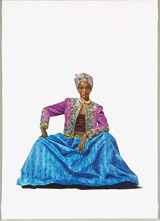 Imagem de capa da revista ‘La Mode en Peinture’, julho de 1982, com a modelo Amalia Vairelli a usar um conjunto indiano, alta-costura, primavera de 1982, ilustração de Jean Lagarrigue