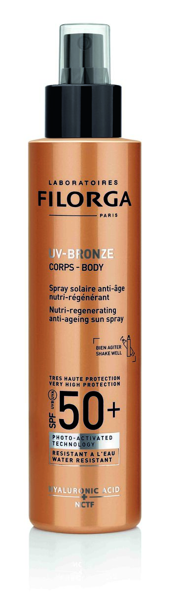 UV-Bronze Spray Solar Antienvelhecimento de Corpo SPF50+, 150ml, €30, Filorga