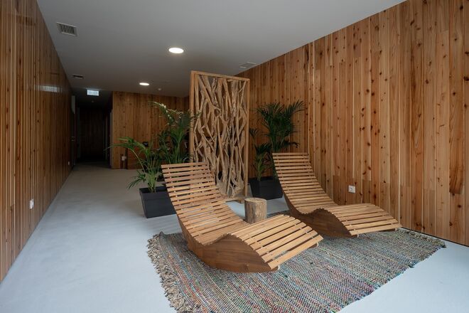 A entrada do spa e do ginásio no Sul Villas & Spa, em São Miguel, nos Açores.