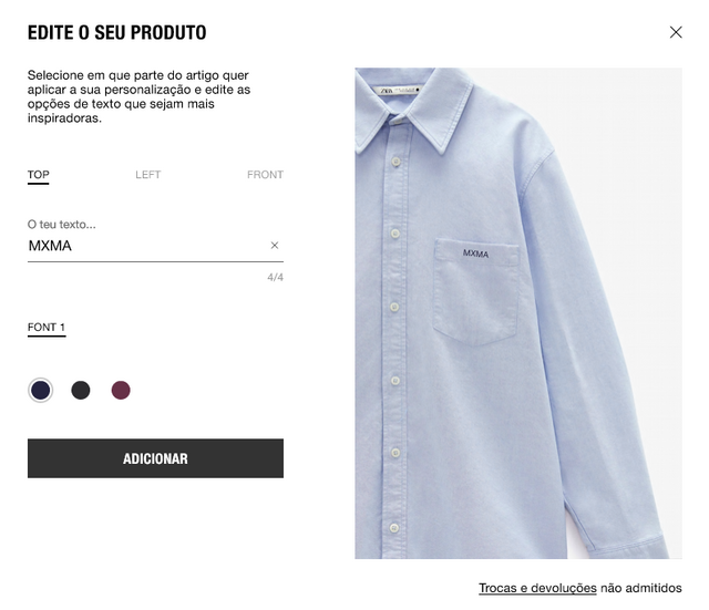 ZARA - função Editar