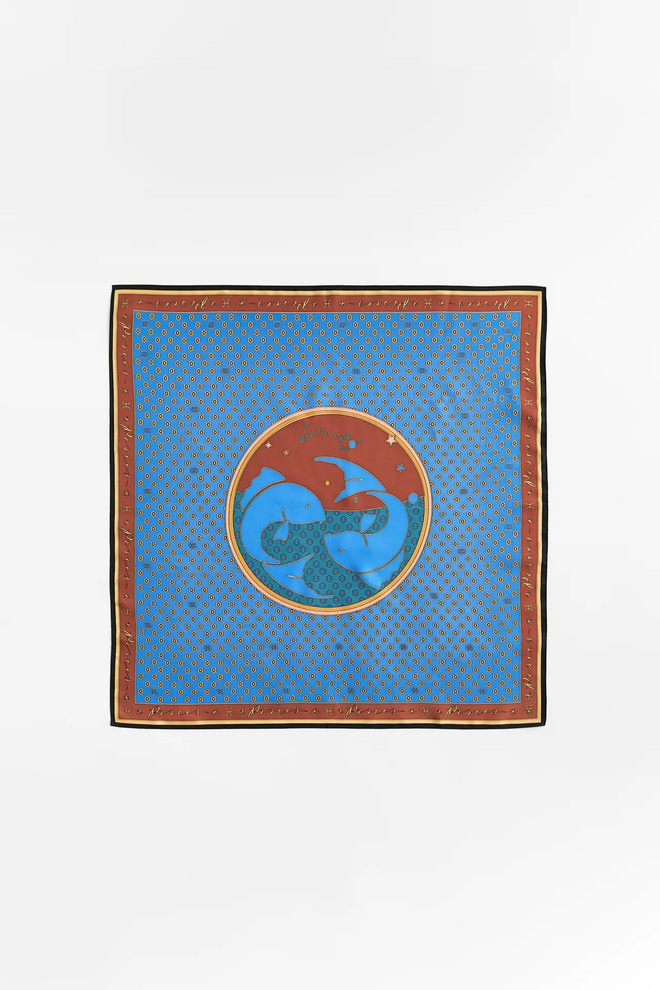 Lenço edição especial 100 % seda, com estampado de Peixes