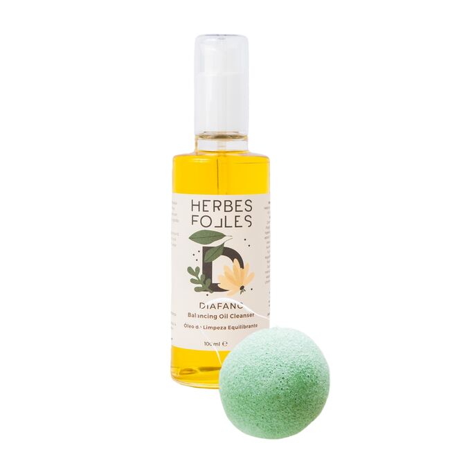 Pack de limpeza que inclui óleo diáfano e esponja facial konjac, €37,50, Herbes Folles
