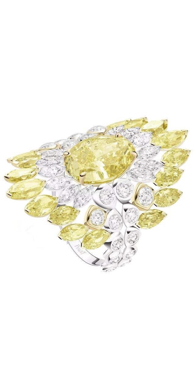 Anel Joyful Lights em ouro amarelo, platina com diamantes, coleção Ailes de Lumières, Piaget