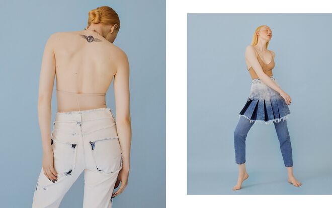 Cuecas, da produção; Calças, Dior na Loja das Meias | Body e saia, da produção; Calças, Massimo Dutti
