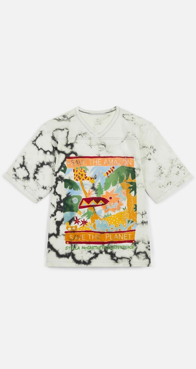 T-shirt Rainforest em algodão organico, €350, Stella x Greenpeace de Stella McCartney.
