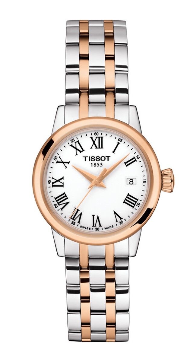 Relógio Classic Dream Lady em aço e ouro rosa, €298, Tissot.
