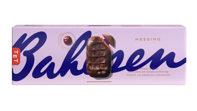 Messino, uma bolacha com recheio de cranberry envolta em chocolate