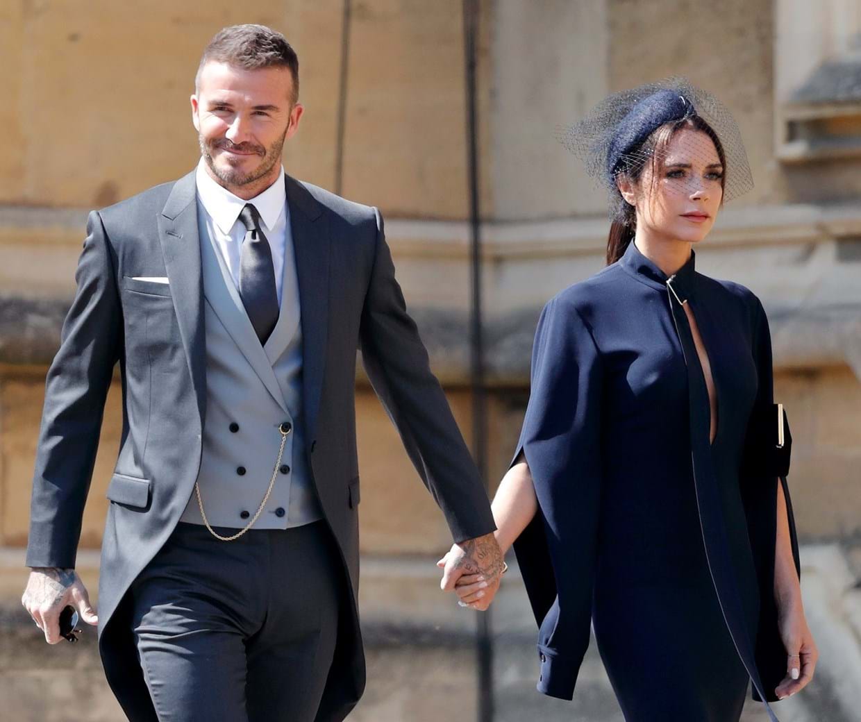 David Beckham e Victoria Beckham no casamento do Príncipe Harry e Meghan Markle (2018).