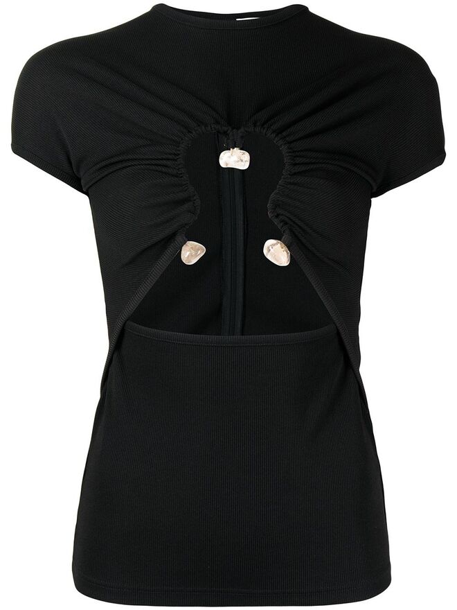 Top em malha de algodão com armação em metal e quartzos, €481, Christopher Esber em Farfetch.com