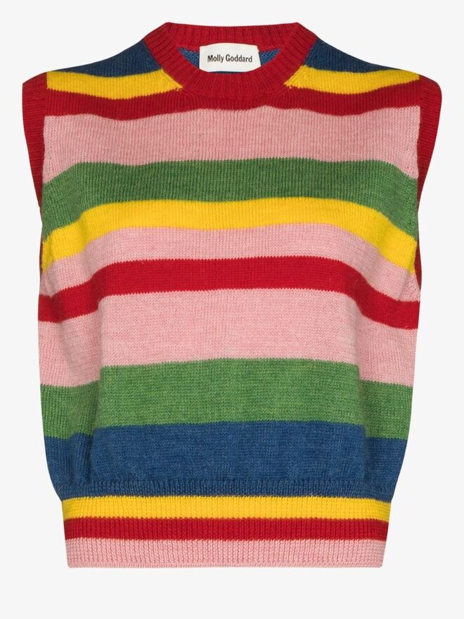 Colete em lã, €385, Molly Goddard em Brownsfashion.com.