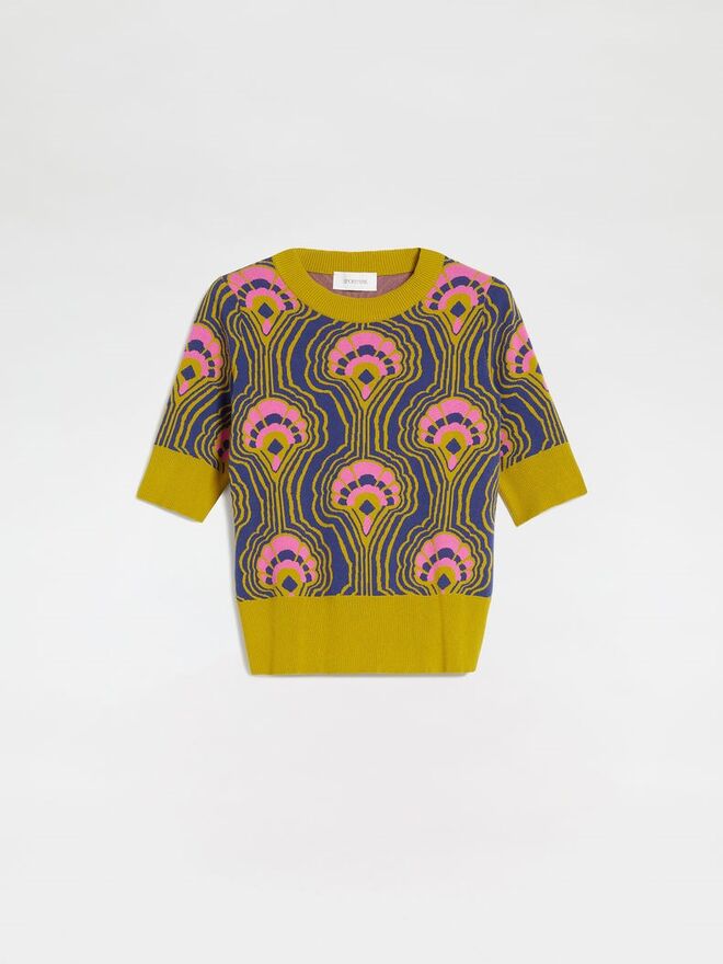 Camisola jacquard em malha de viscose e algodão, €245, Sportmax. 